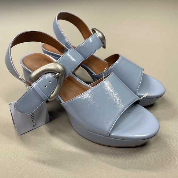 NEW Aerosoles Heels Womens 7.5 blue brown chamber block sandal colorful classic - Picture 1 of 14